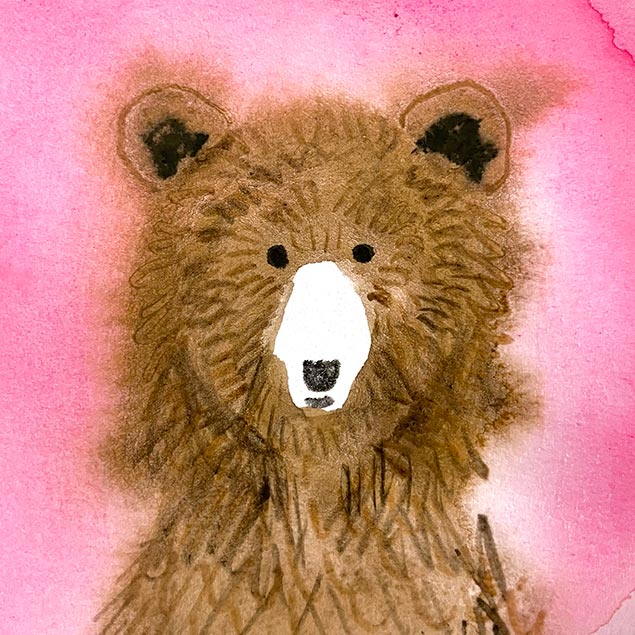 Bärenkind mit flauschigem Fell gemalt mit Wasserfarben